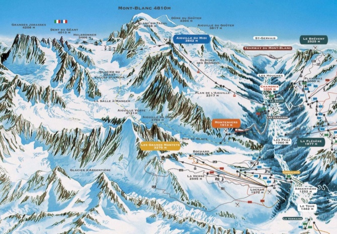 Map of the valley and the Mont Blanc massif.